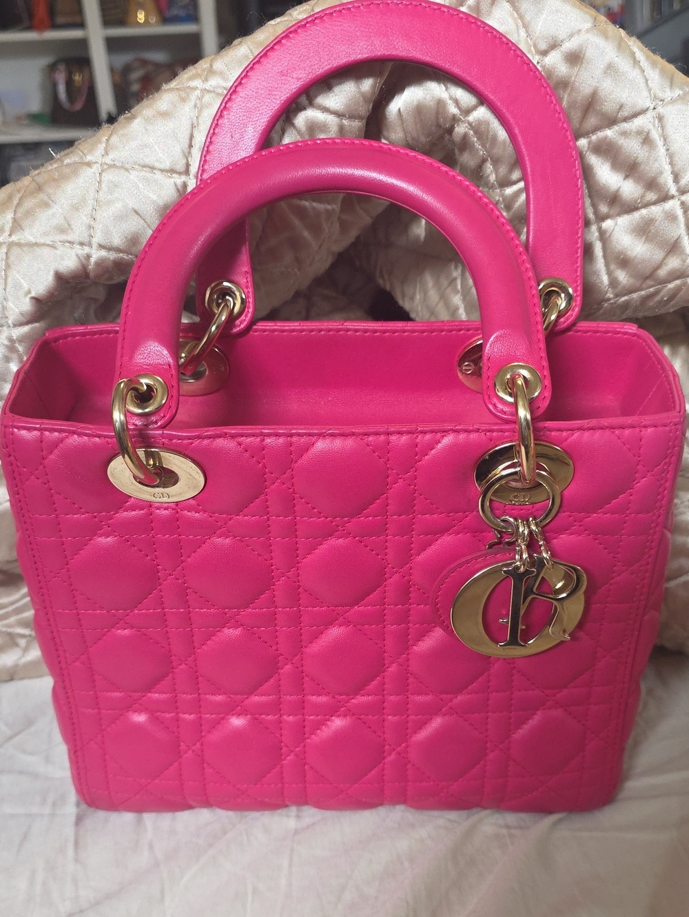 Lady Dior Hot Pink Quilted Top-Handle Bag with Gold Hardware